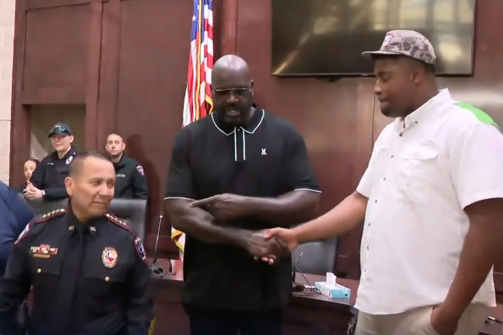 O'Neal heard about Wilmore's setback and reached out to Kemah Police Chief Raymond Garivey, offering to sponsor the tall recruit as he restarts the process of becoming a police officer.