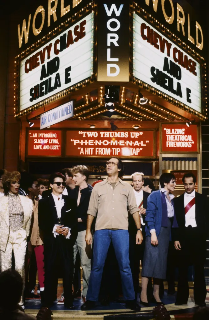 Sheila E., Anthony Michael Hall, Chevy Chase, Terry Sweeney, Nora Dunn, Jon Lovitz on November 16, 1985.