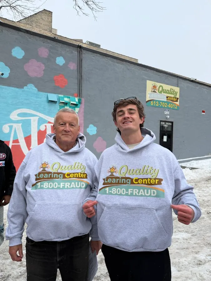 Nick Shirley and his researcher “David” returned to a Minneapolis childcare center Tuesday in a “1-800 FRAUD” sweatshirt after his viral video alleged fraud at state-funded facilities.