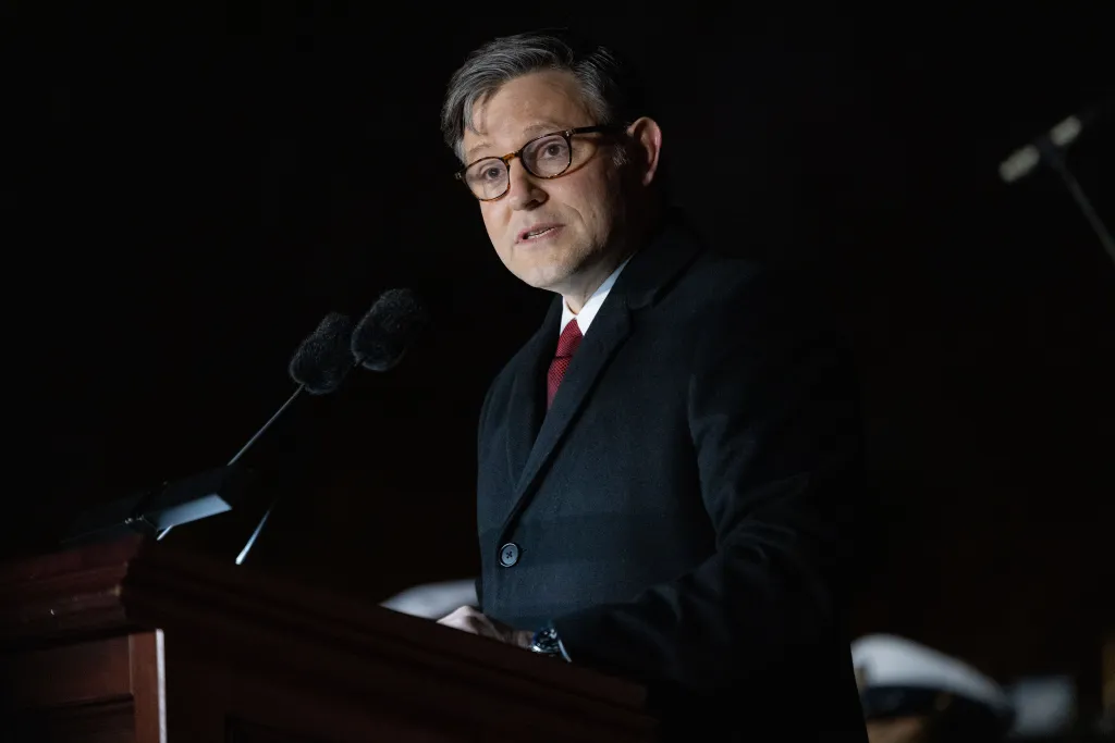 Speaker of the House Mike Johnson speaks at the Capitol Christmas Tree Lighting Ceremony.