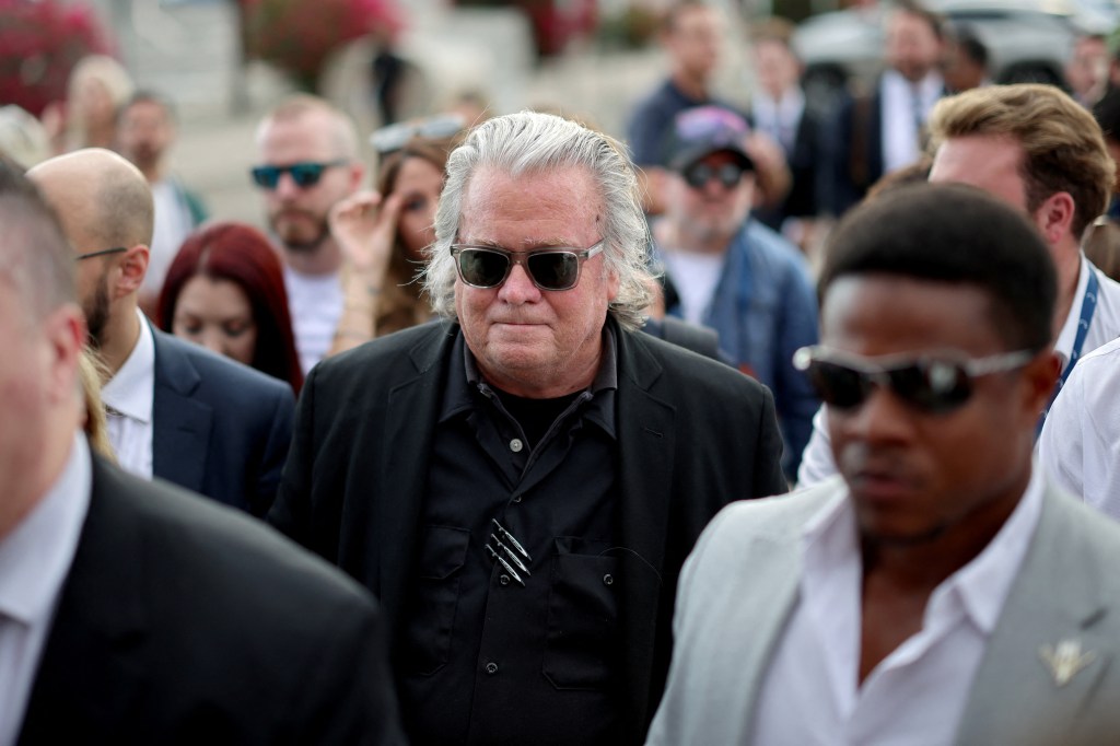 Steve Bannon arrives at a memorial service for Charlie Kirk.