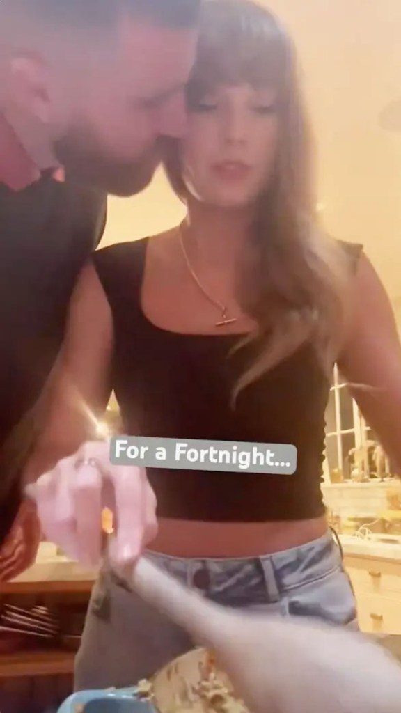 Taylor Swift cooking with Travis Kelce while promoting her new album.