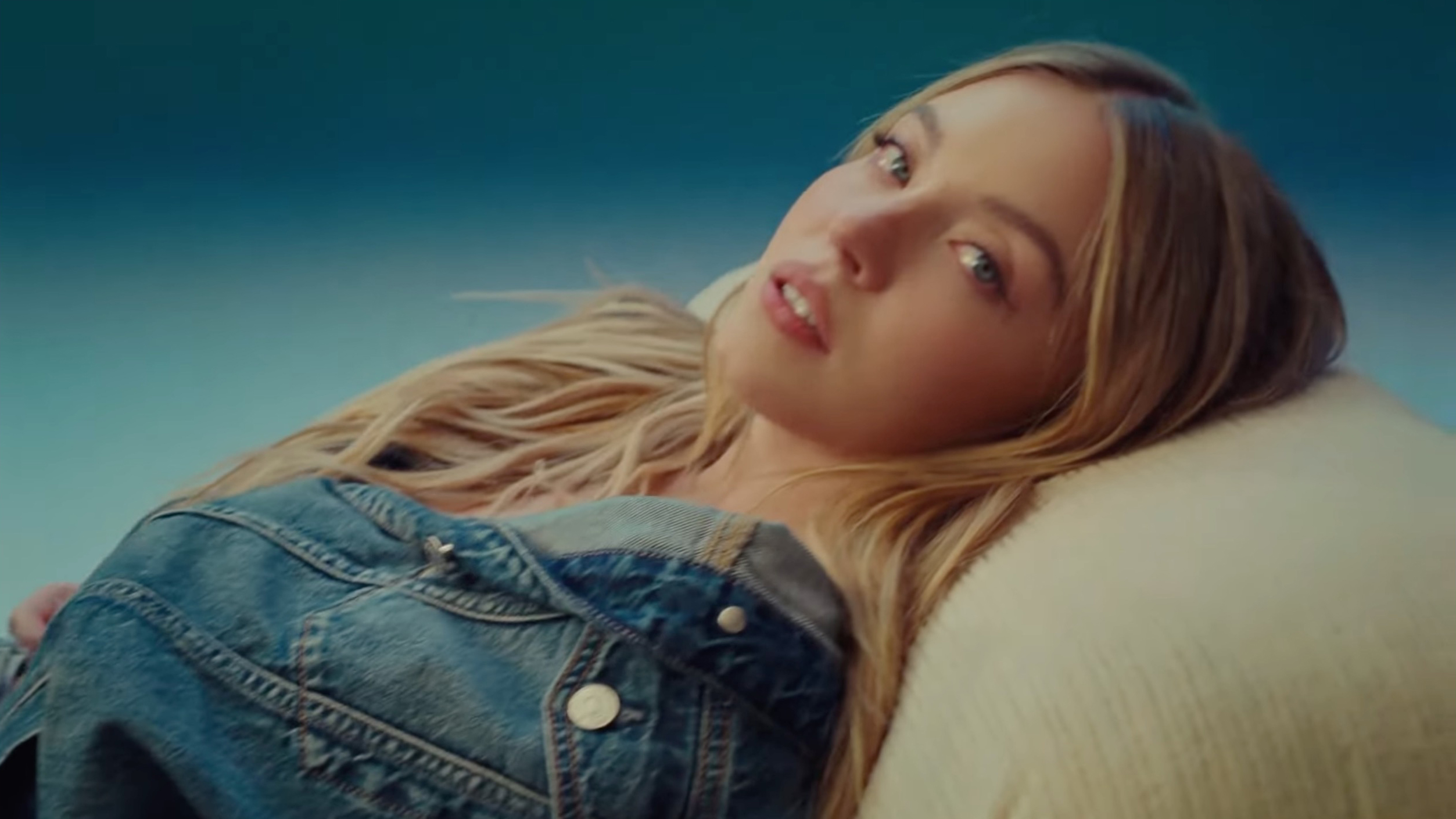 Sydney Sweeney in a video promoting American Eagle brand jeans.
