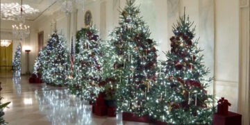 A pared-back White House Christmas — with a Trump LEGO portrait