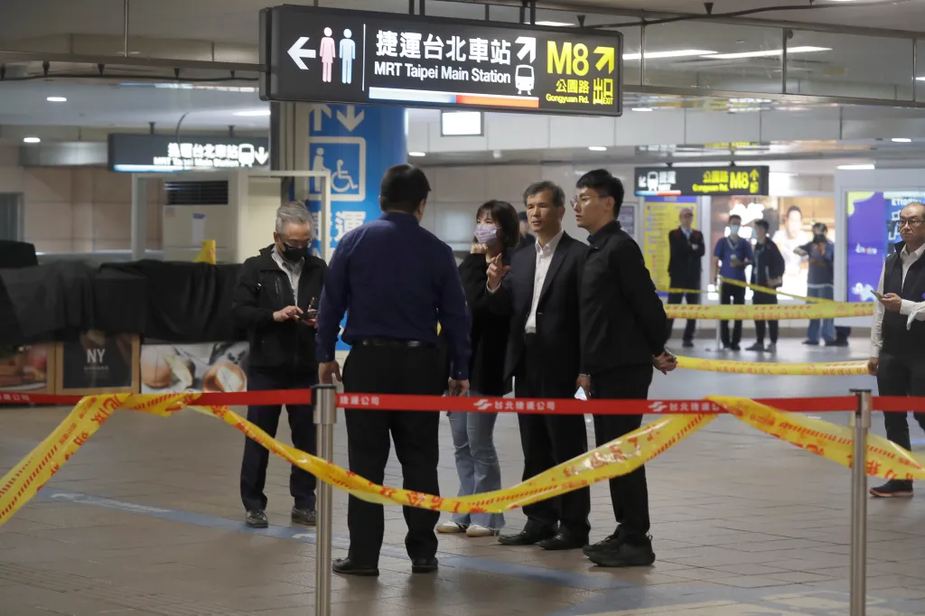 Police cordon off the scene after a knife attack in Taipei, Taiwan.