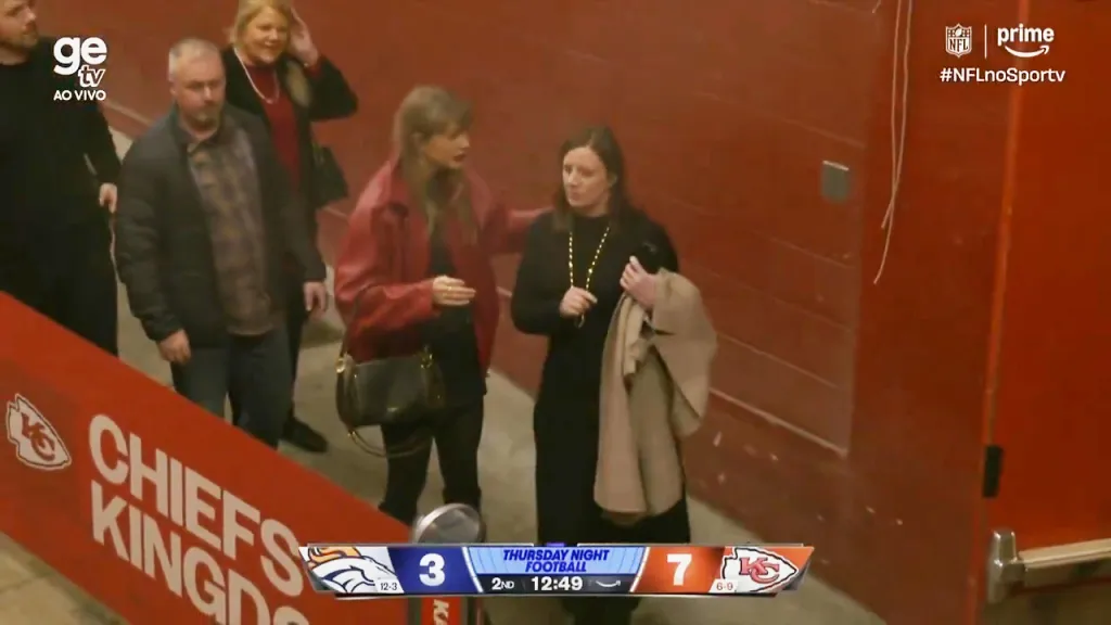 Taylor Swift arriving at the December 25th Kansas City Chiefs game.