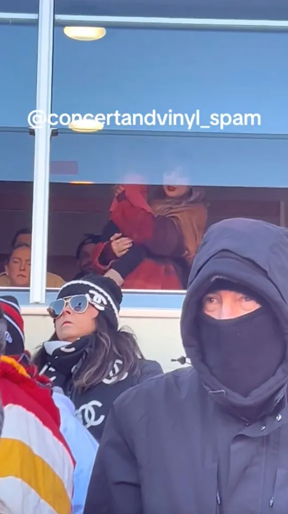 Taylor Swift in a suite at a Chiefs game.