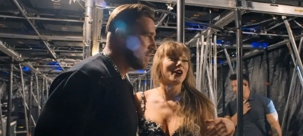 Taylor Swift and Travis Kelce backstage at the Eras Tour.
