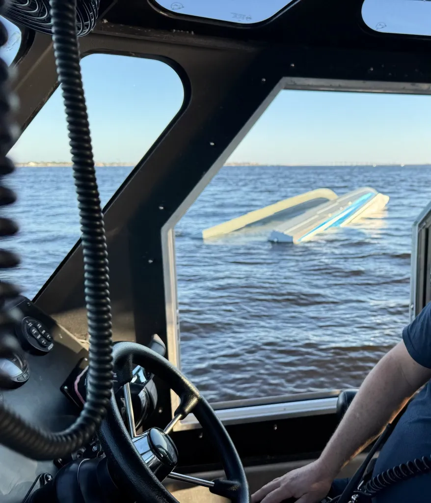 The 39-foot speedboat capsized with four people aboard at around 4 p.m. on Saturday in the Caloosahatchee River near the Cape Coral Yacht Club between Cape Coral and Fort Myers