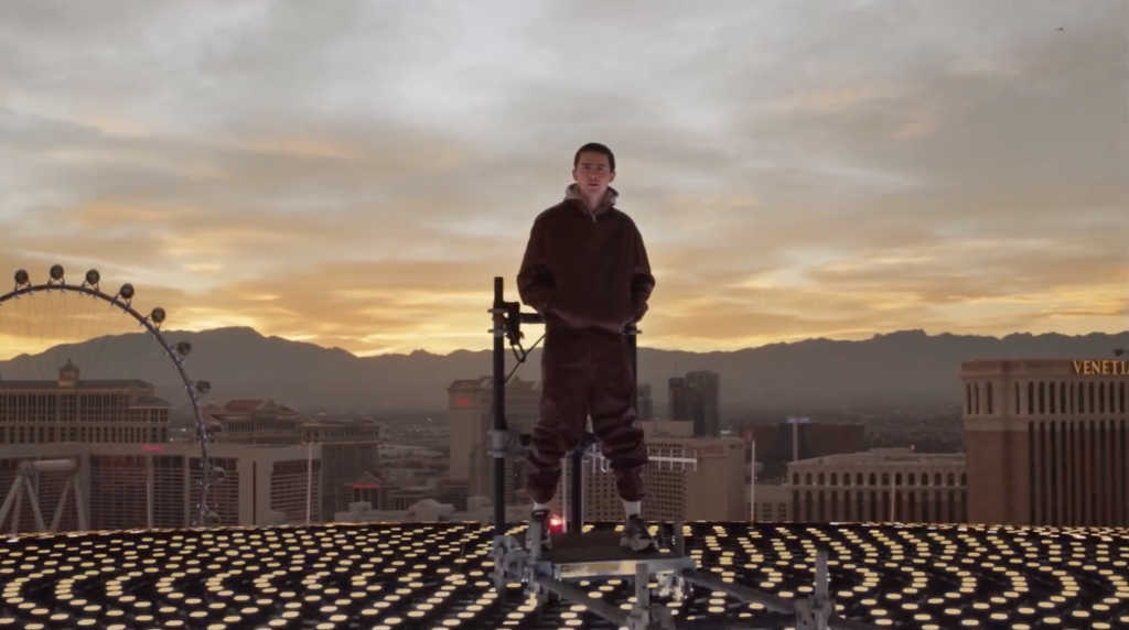 A man standing atop the Las Vegas Sphere.