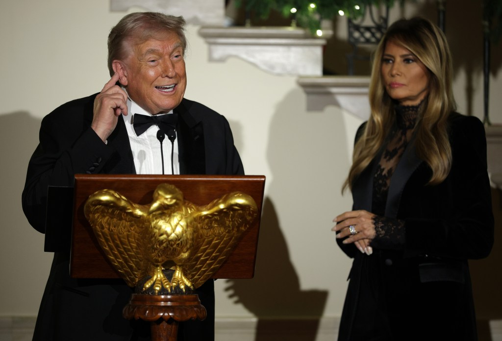 President Donald Trump and first lady Melania Trump attend the Congressional Ball at the White House on Dec. 11, 2025.