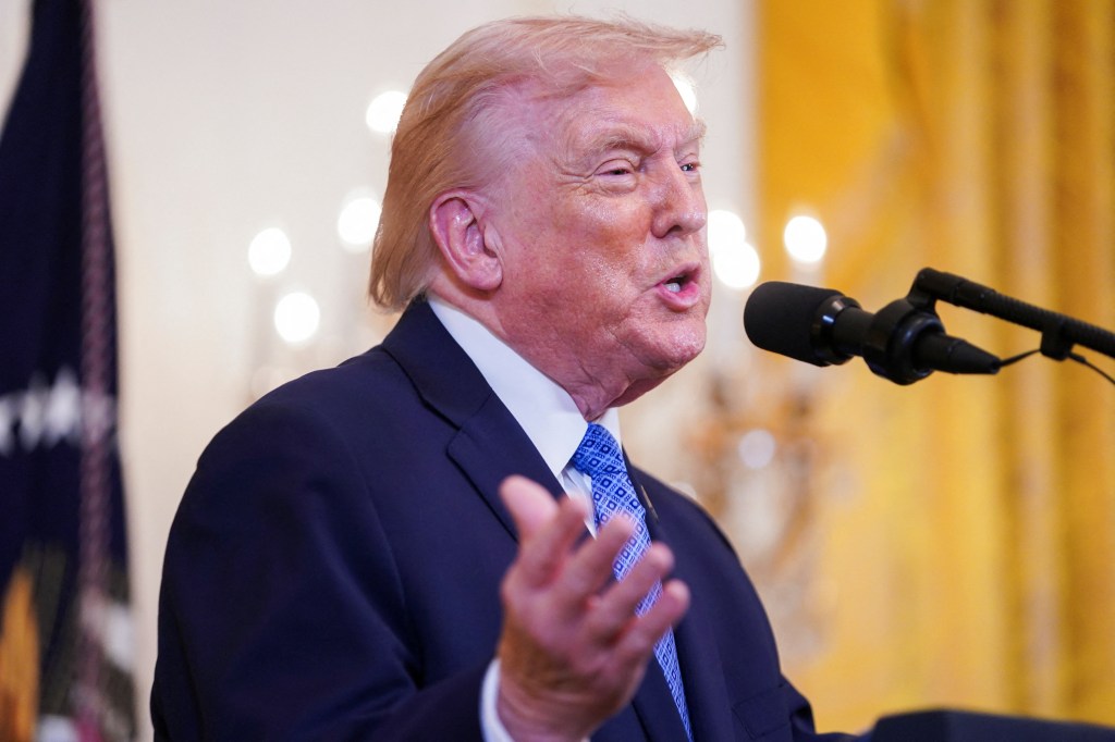 Donald Trump speaking at a Hanukkah reception at the White House.