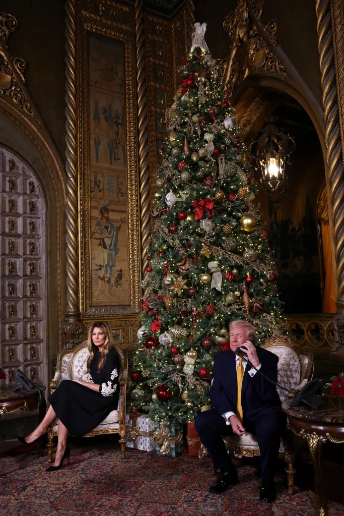 President Donald Trump and Melania Trump participate in NORAD Santa tracking calls.