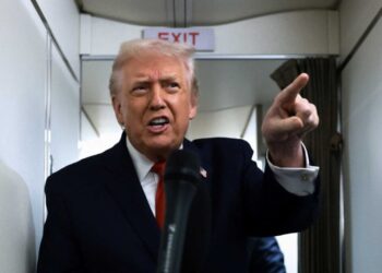 ‘Take it easy!’ Trump scolds reporter for banging into walls of Air Force One