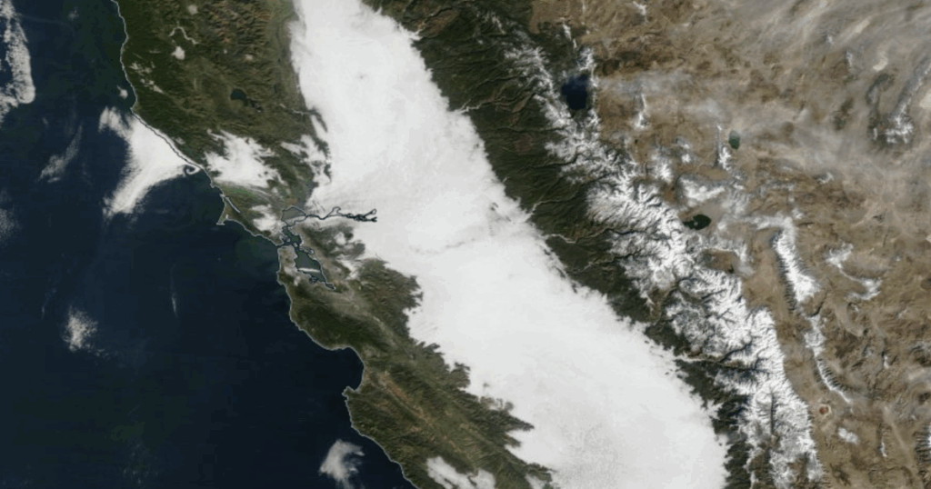 Before-and-after images from space: Tule fog smothers a huge swath of California