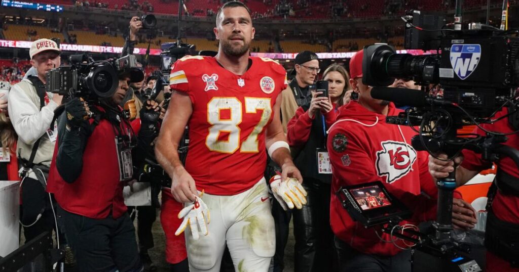 Travis Kelce ascends the all-time NFL receptions list while contemplating retirement
