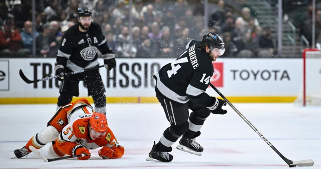 Alex Laferriere’s hat trick powers Kings to blowout victory over Ducks