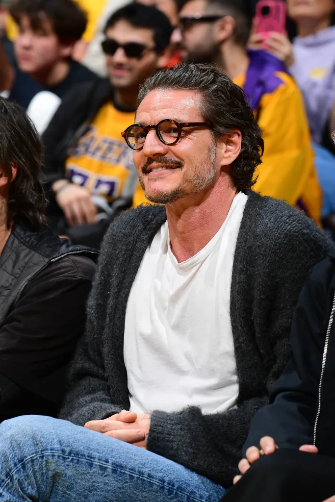 Pedro Pascal sits courtside at the New Orleans Pelicans, Los Angeles Lakers game at Crypto.Com Arena on Nov. 30, 2025.