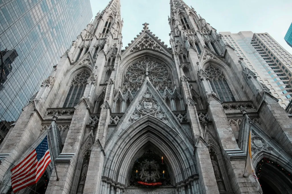 St. Patrick’s Cathedral, the seat of the Archbishop of New York, on 5th Avenue in New York.