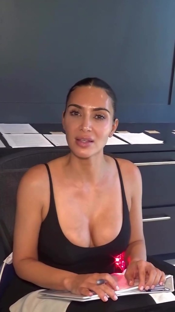 Kim Kardashian speaking to the camera.