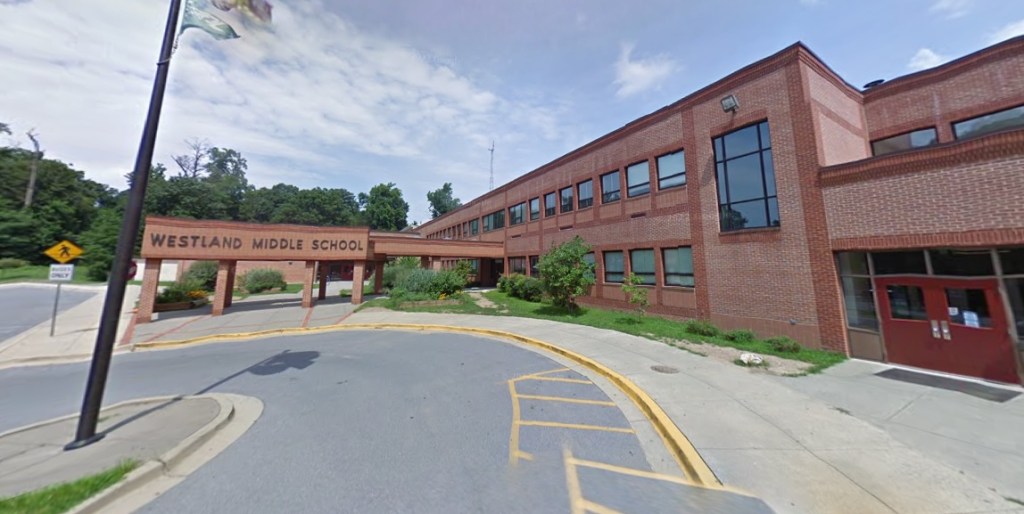 Exterior of Westland Middle School in Maryland.