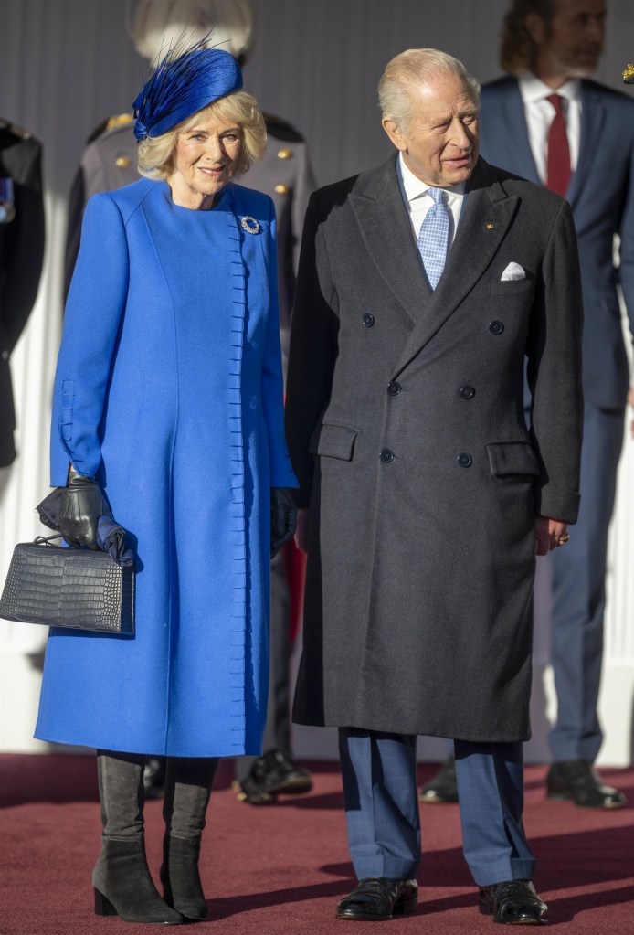 Queen Camilla and King Charles III at the ceremonial welcome for the President of the Federal Republic of Germany in Windsor.