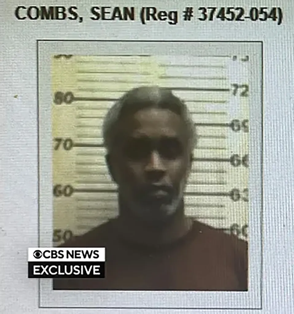 Mugshot of Sean Combs (Diddy) with a registration number and height chart.