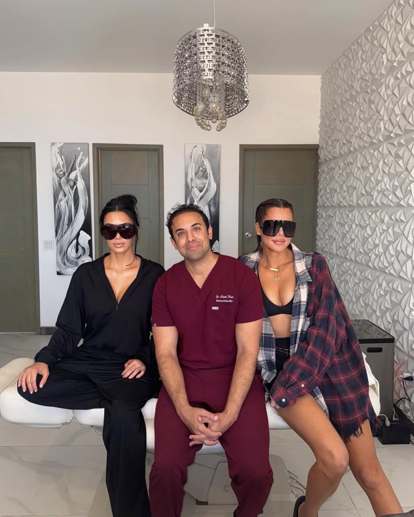 Kim Kardashian and Khloe Kardashian with Dr. Aadil Khan for stem cell therapy.