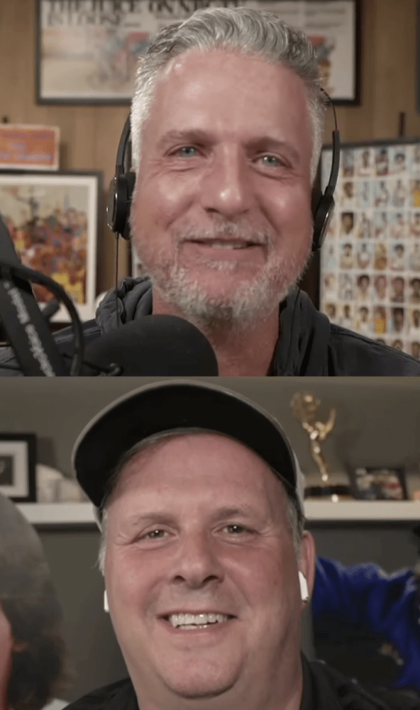 Bill Simmons and a man in a hat smiling.