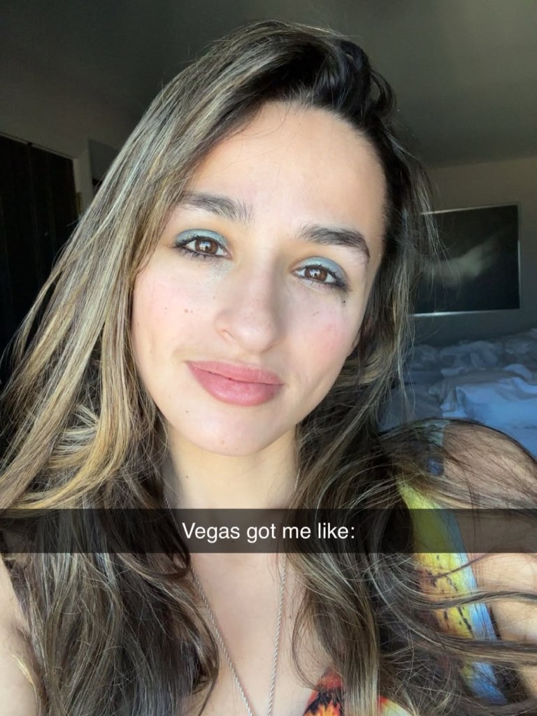 Jazz Jennings with smudged turquoise eyeshadow.