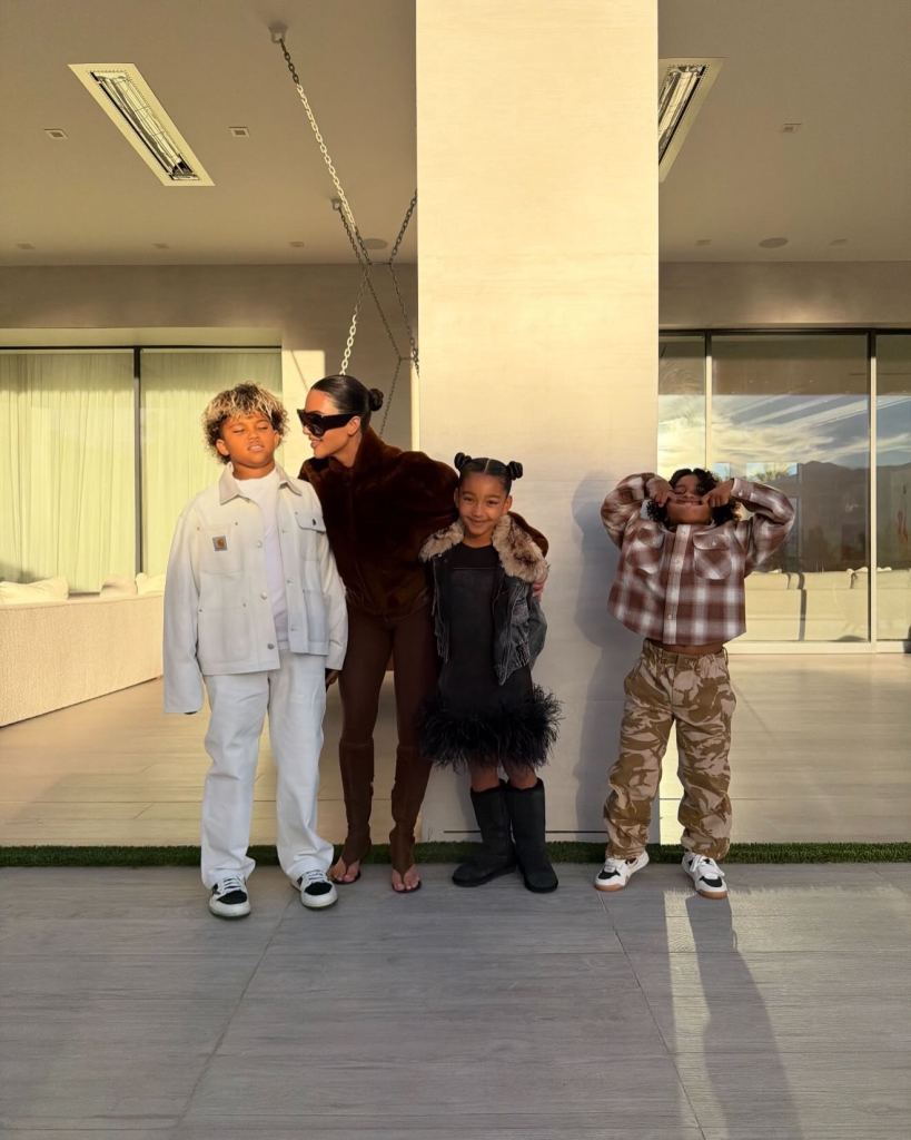 Kim Kardashian with North West, Saint West, and Chicago West.