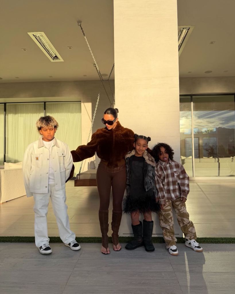 Kim Kardashian with children North, Saint, and Chicago West.