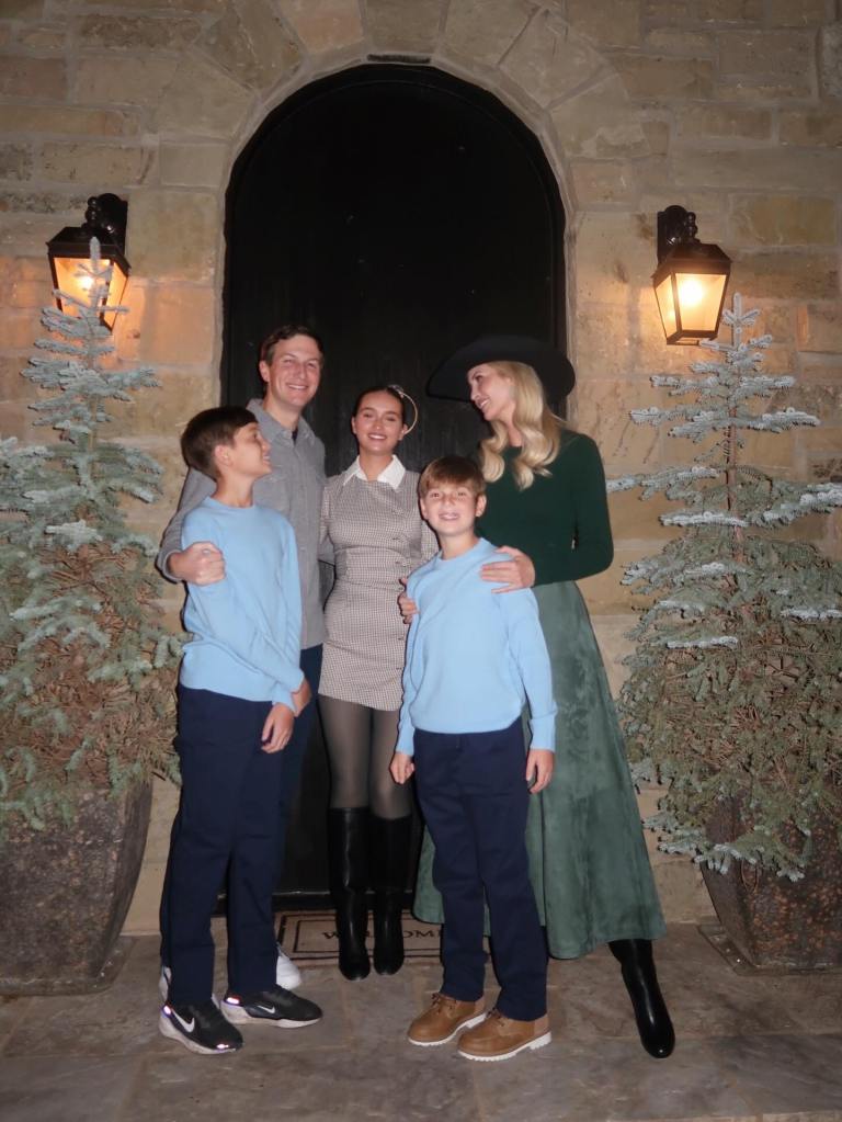 Ivanka Trump, Jared Kushner, and their three children pose for a family photo.