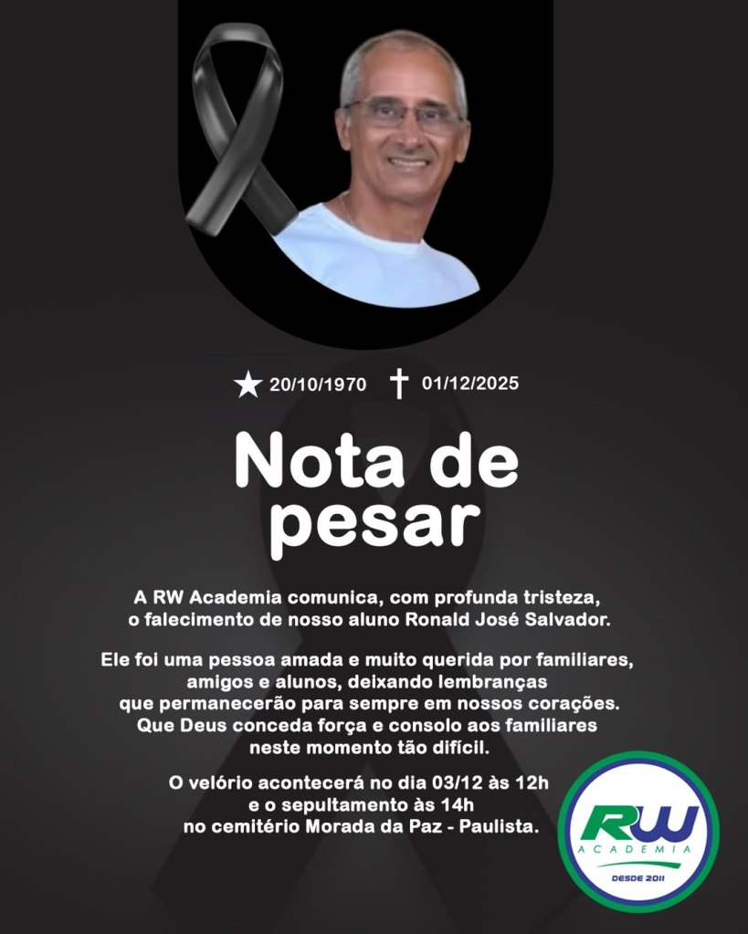 Condolence notice from RW Academia for the passing of student Ronald José Salvador, with his photo, birth and death dates, and funeral details.