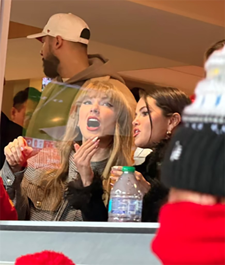 Taylor Swift and Selena Gomez watching an event.