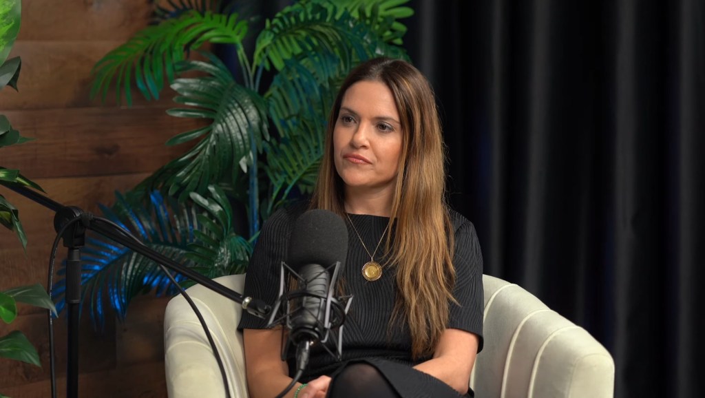 Nomiki Konst speaking on a podcast.