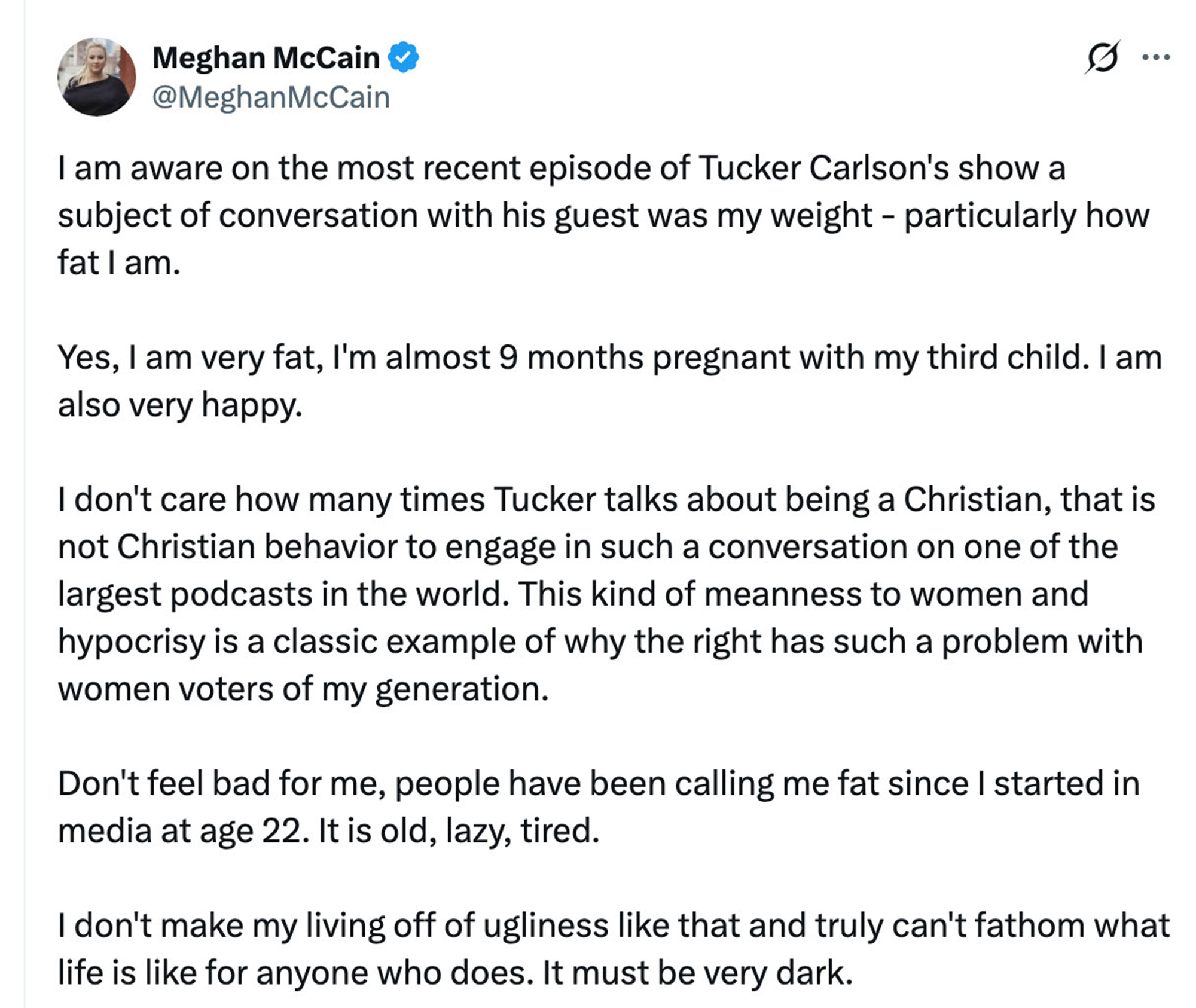 Meghan McCain's social media post about her pregnancy and response to comments on her weight.