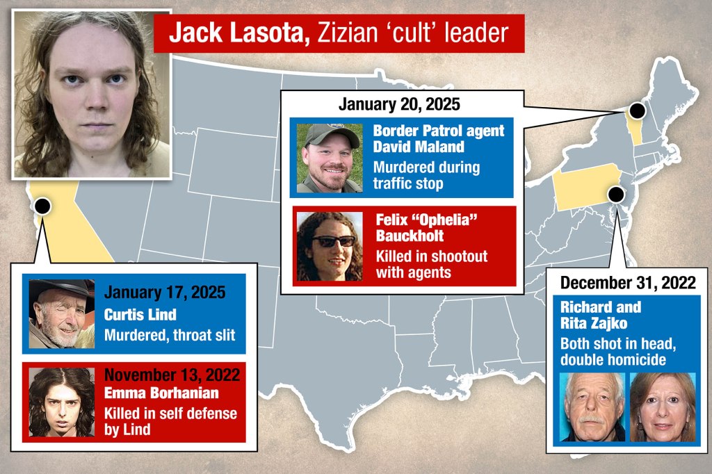 A map of the deaths allegedly linked to Zizian activities.