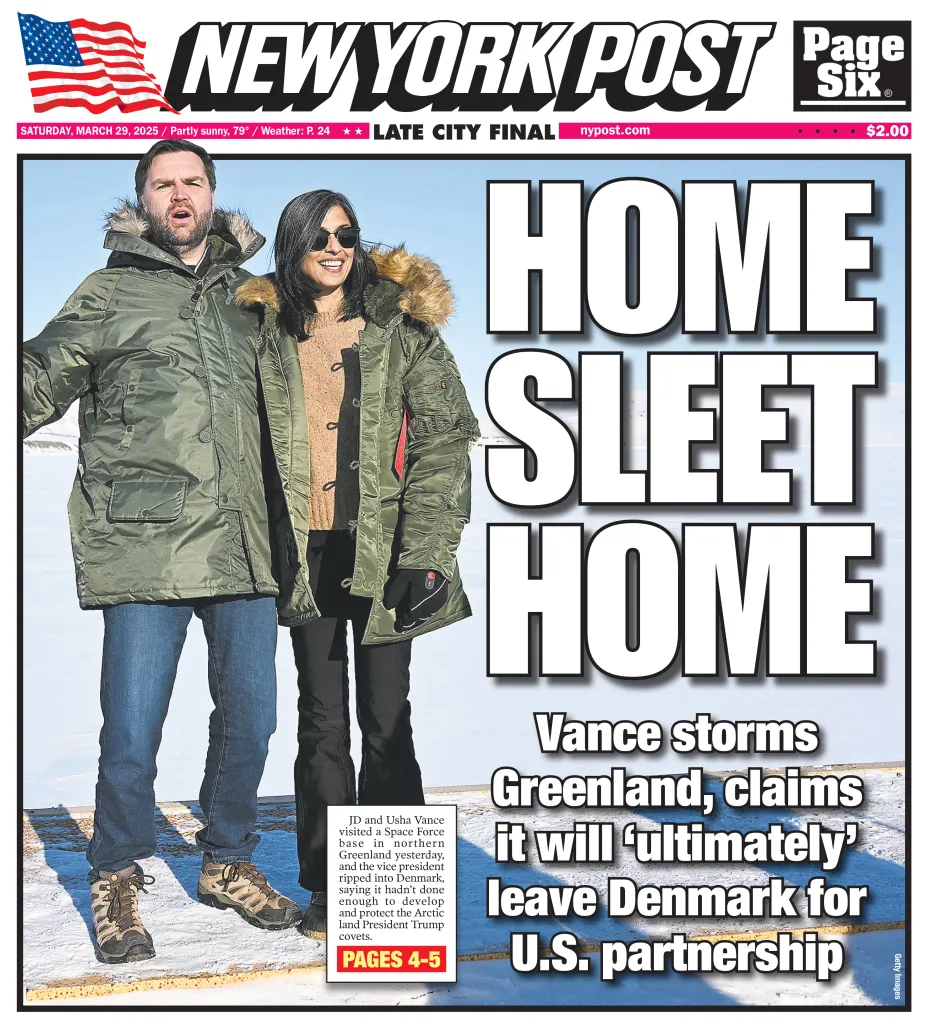 New York Post front cover on March 29, 2025.