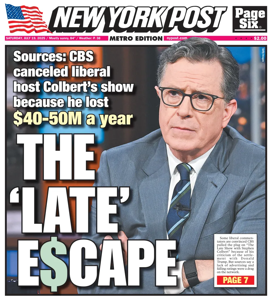 The New York Post front cover for July 19, 2025.