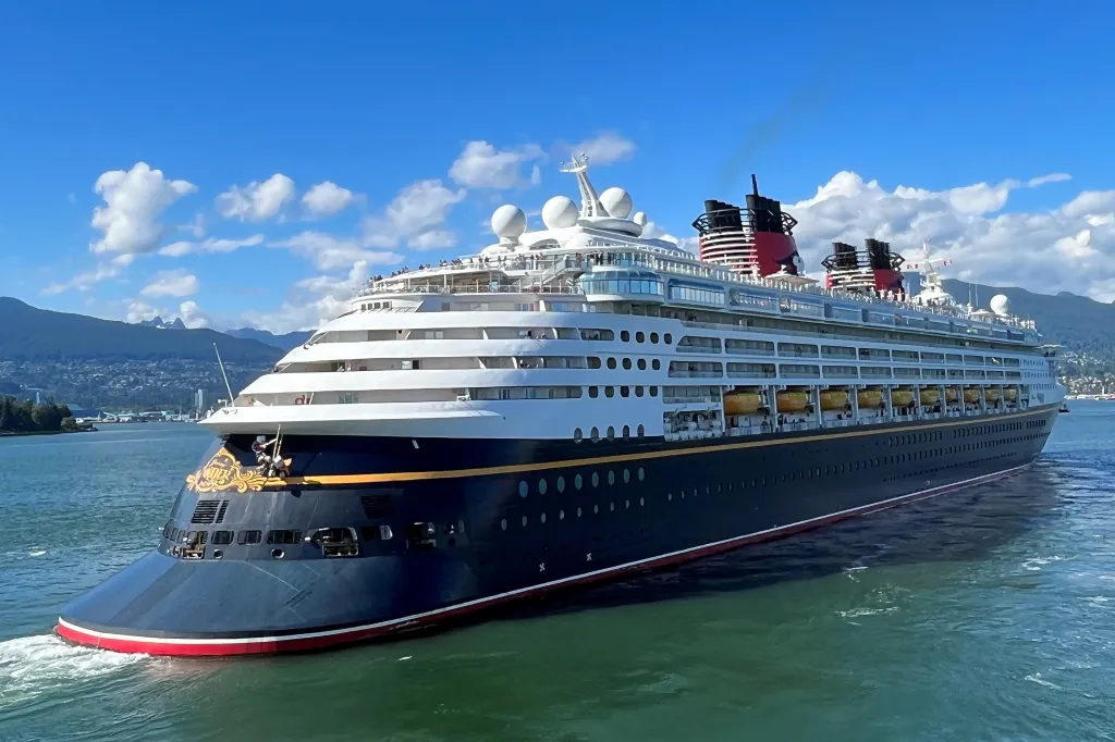The Disney Wonder cruise ship leaving Vancouver, British Columbia, for an Alaska cruise.