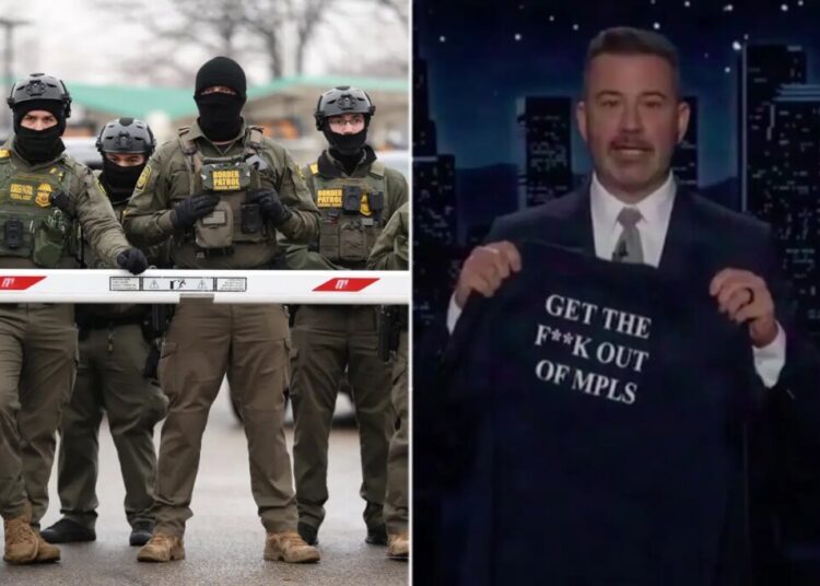 Jimmy Kimmel dons shirt that back’s Minneapolis mayor’s call for ICE to ‘get the f— out’ of city following shooting