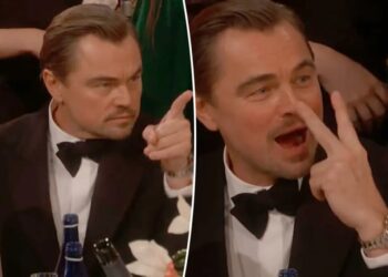 Watch Leonardo DiCaprio’s animated antics during Golden Globes 2026 commercial break