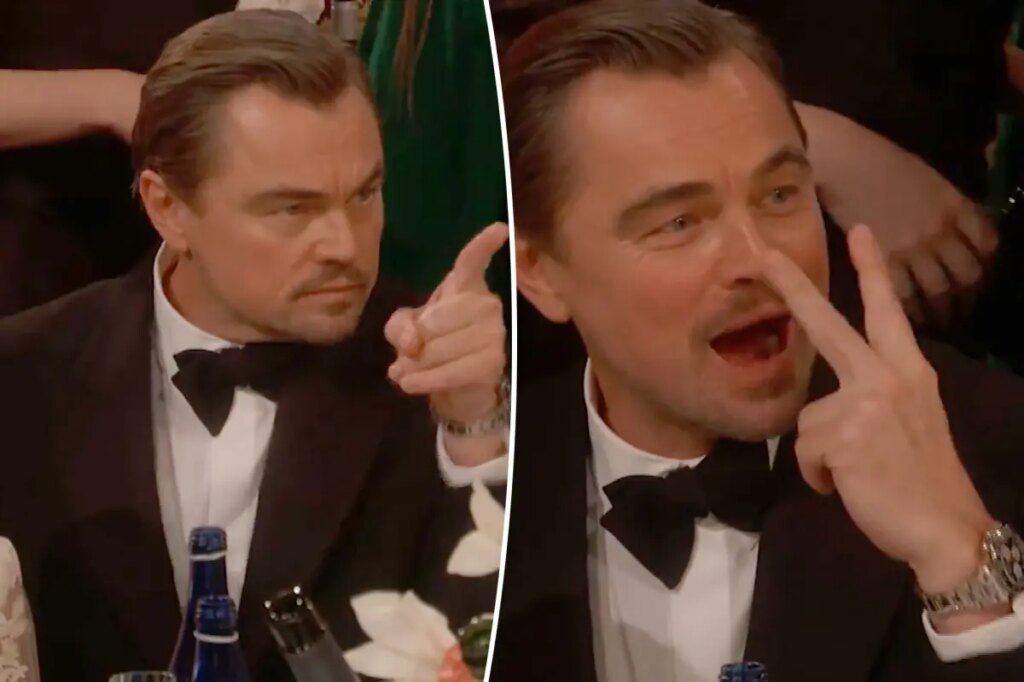 Watch Leonardo DiCaprio’s animated antics during Golden Globes 2026 commercial break