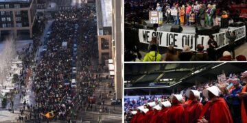Thousands march through Minneapolis, swarm Target Center demanding ICE removal from Minnesota