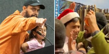 Inside the warped world of LA’s most vile protestor – hiding behind his kids as he bashes cops and hurls racist slurs