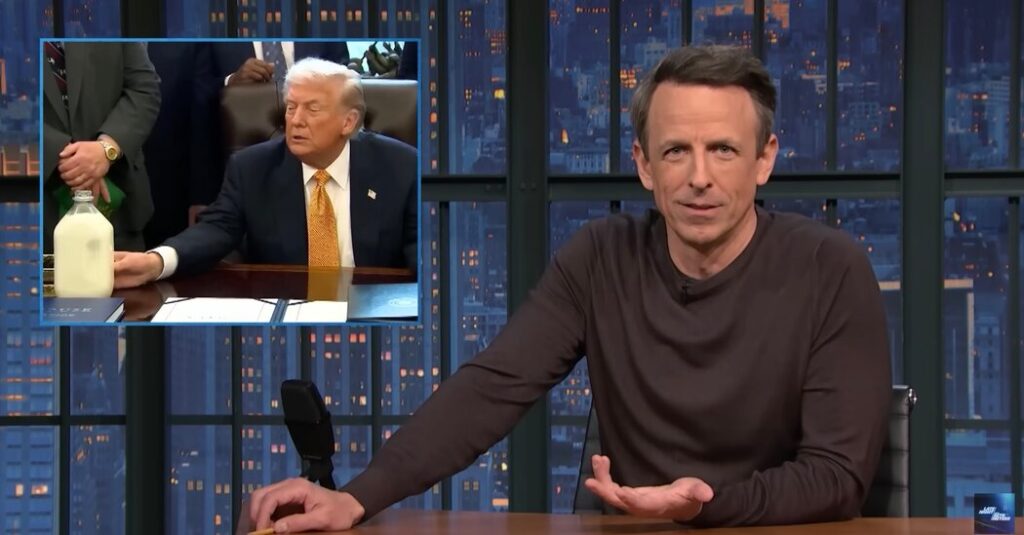 Seth Meyers Never Guessed Trump Was Such a Milk Fan