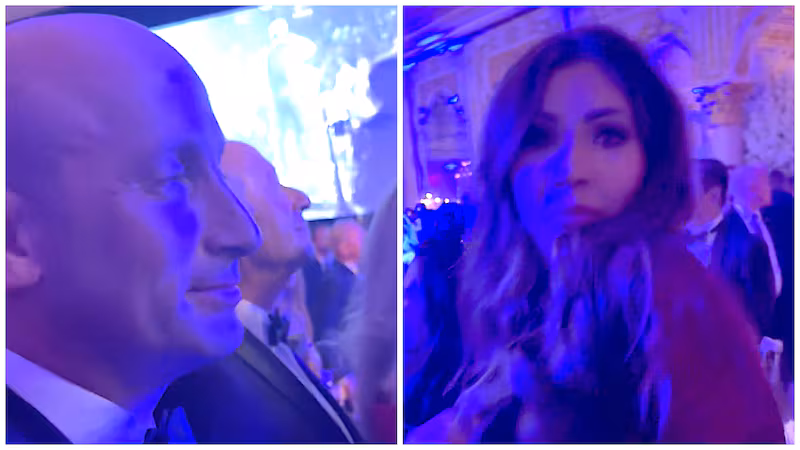 Stephen Miller and Kristi Noem dance to Ice Ice Baby at Donald Trump's NYE party.