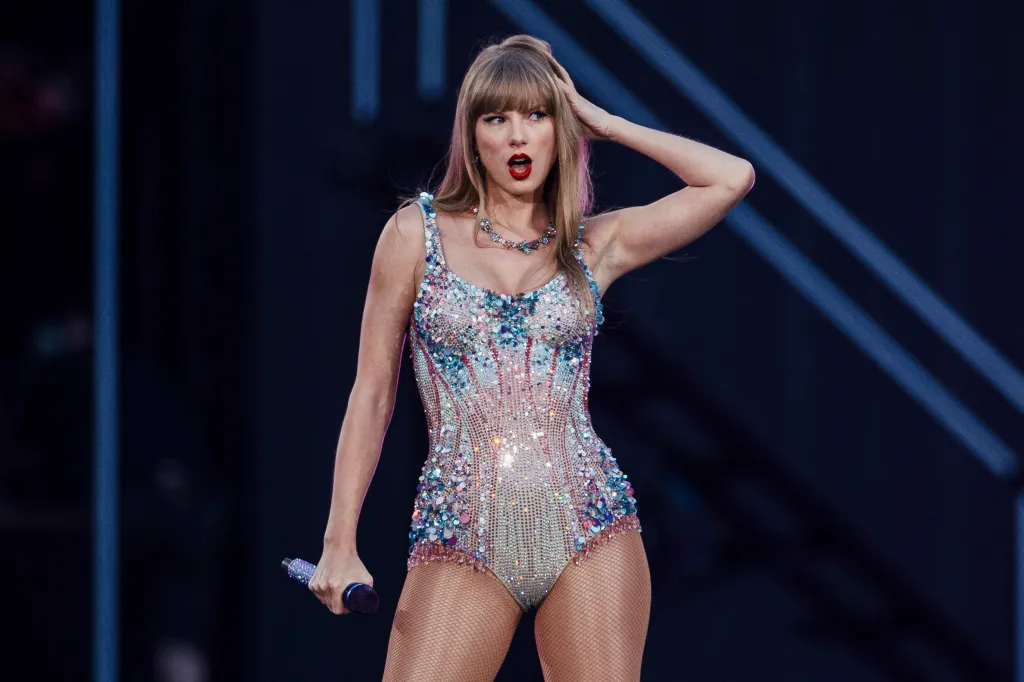 Taylor Swift performs during her Eras Tour stop in Lisbon in May 2024
