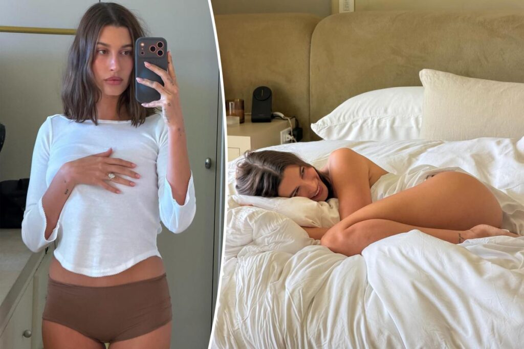 Cheeky Hailey Bieber wears nothing but bed sheets in racy new photo shoot